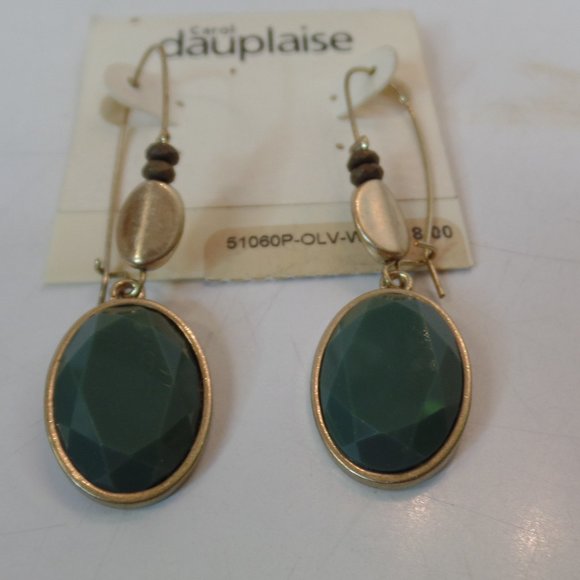 Carol Dauplaise Jewelry - Carol Dauplaise NEW Ear Rings On Card Green Faux Stones Goldtone Hardware